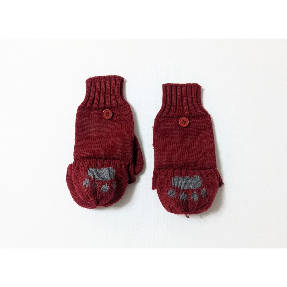 ZARA Knit convertible fingerless mittens Gloves with Bear Paw Print Size L